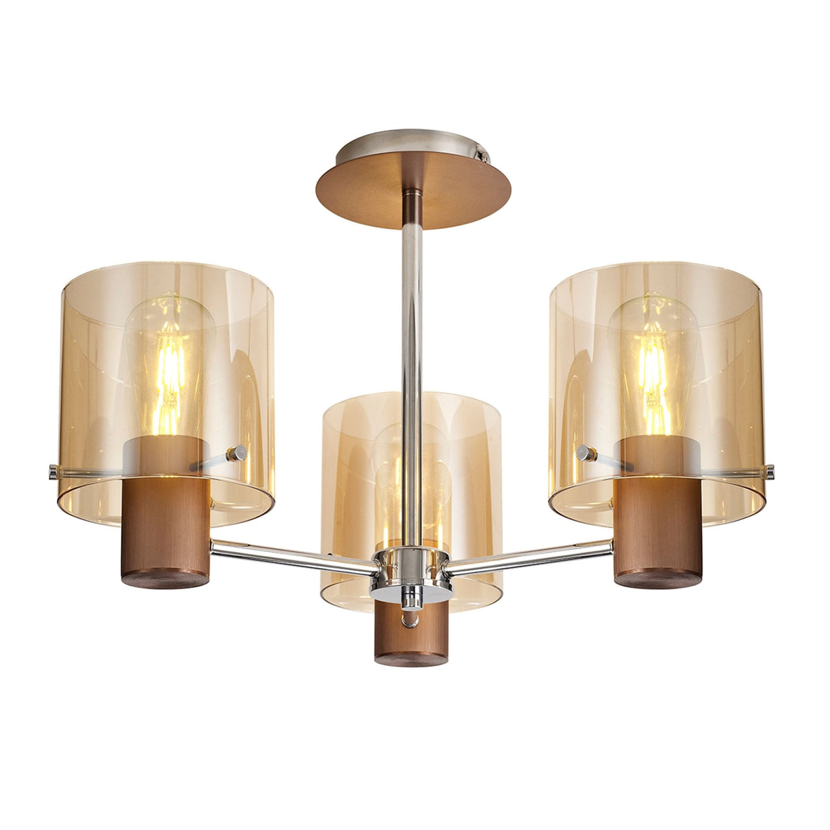 Belstone 3 Light Semi Flush Ceiling Light In Mocha with Amber Glass