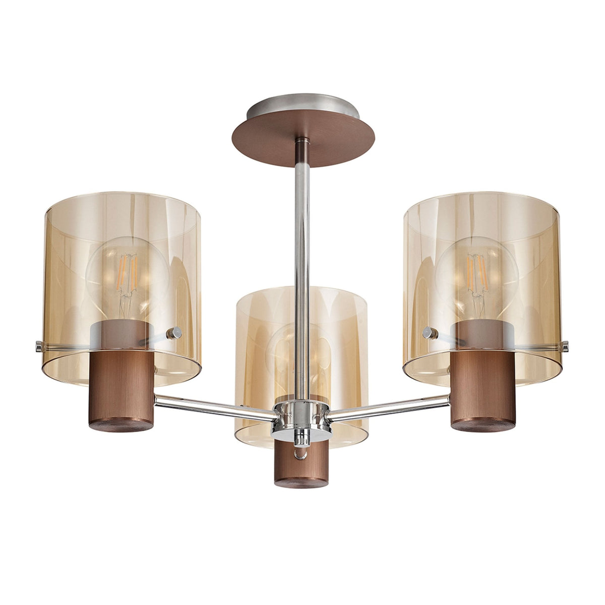 Belstone 3 Light Semi Flush Ceiling Light In Mocha with Amber Glass
