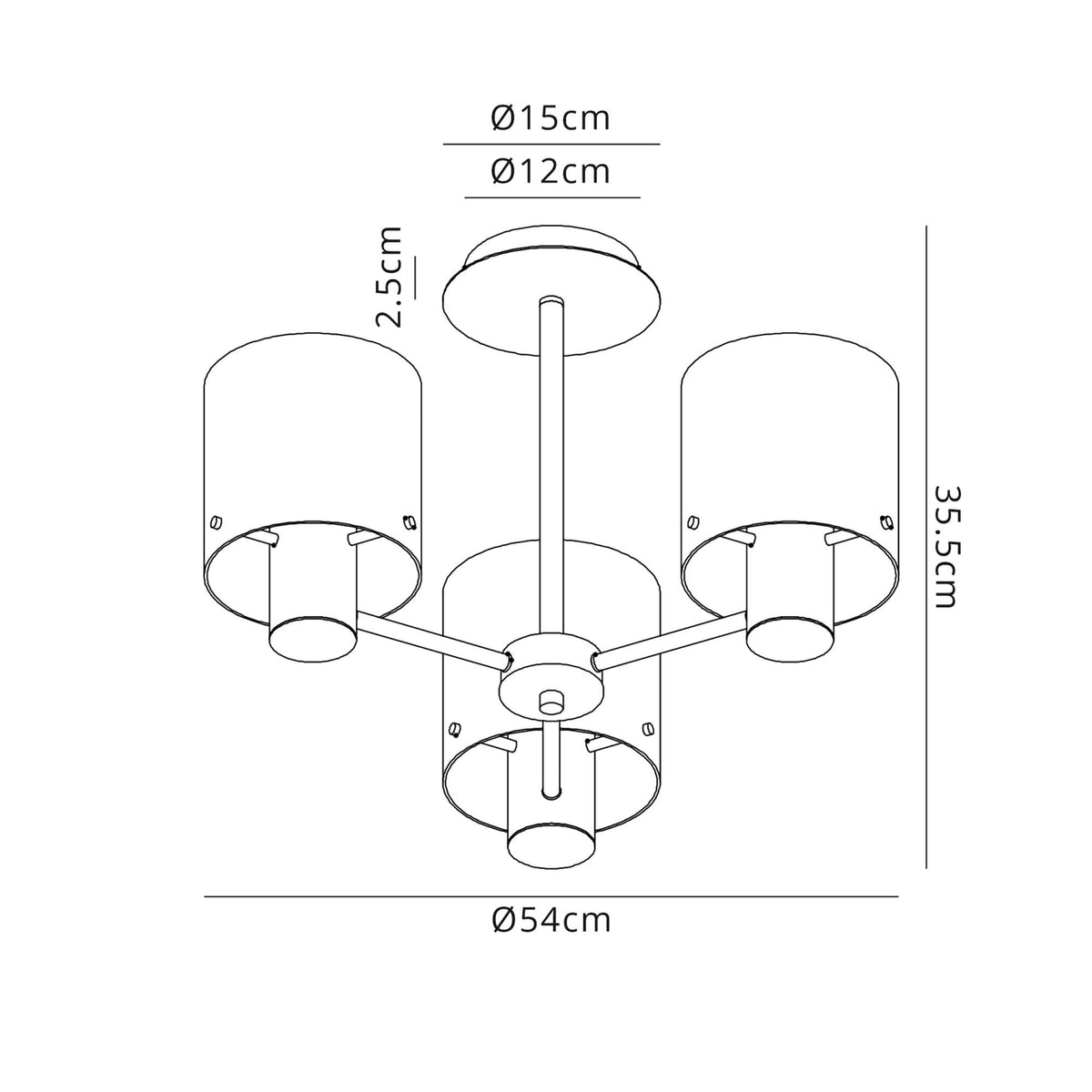 Belstone 3 Light Semi Flush Ceiling Light In Mocha with Amber Glass