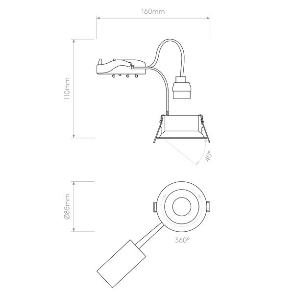 Minima 230v Round Adjustable Recessed Downlight in Matt Black