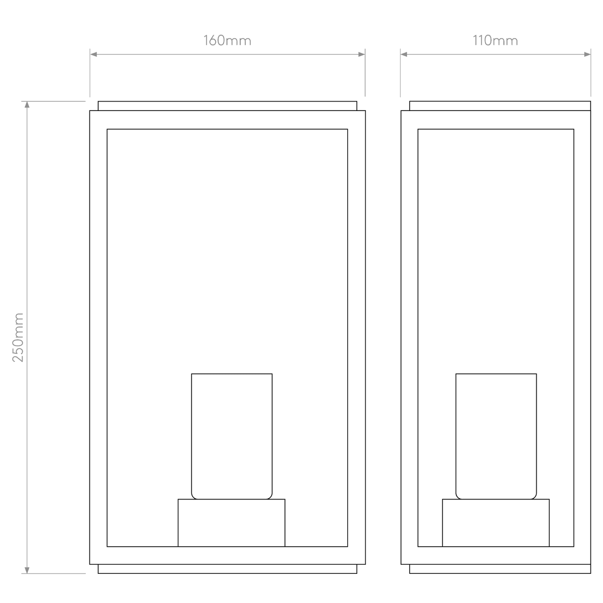 Two diagrams showing dimensions of rectangular items. The left is 40mm wide, 70mm high. The right is 46mm wide.