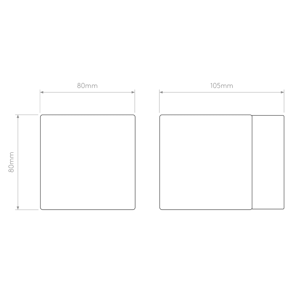 Two black squares with dimensions 60mm by 60mm and 105mm by 60mm.