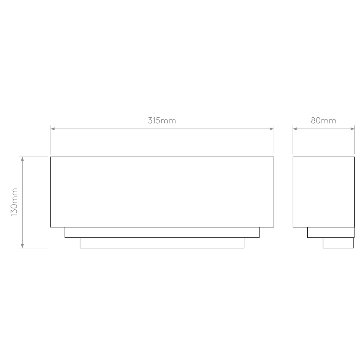 Diagram of the product with dimensions: 316mm length, 80mm width, and 130mm height.