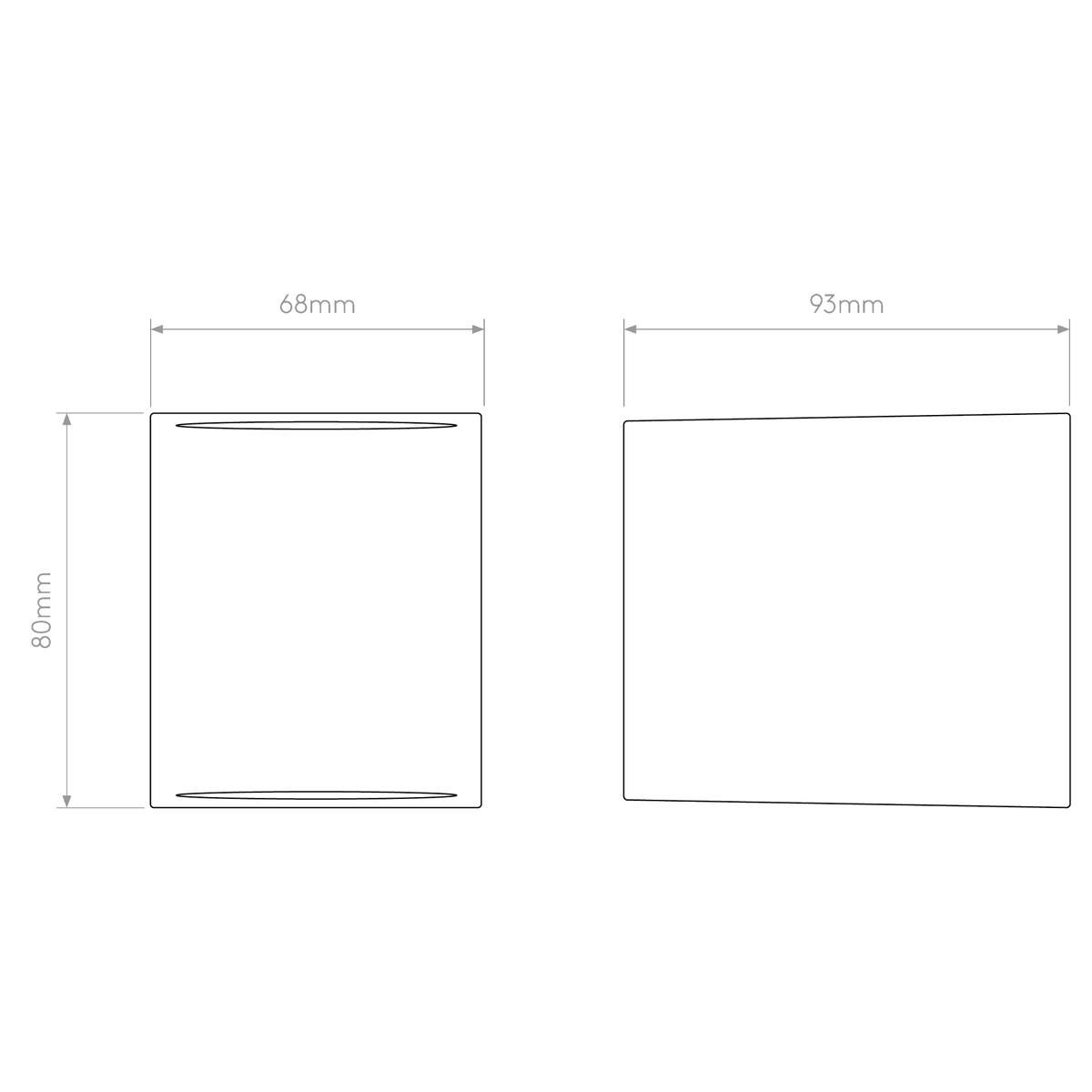 Diagram showing dimensions of two rectangular objects. One is 68mm wide by 80mm high, the other is 93mm wide
