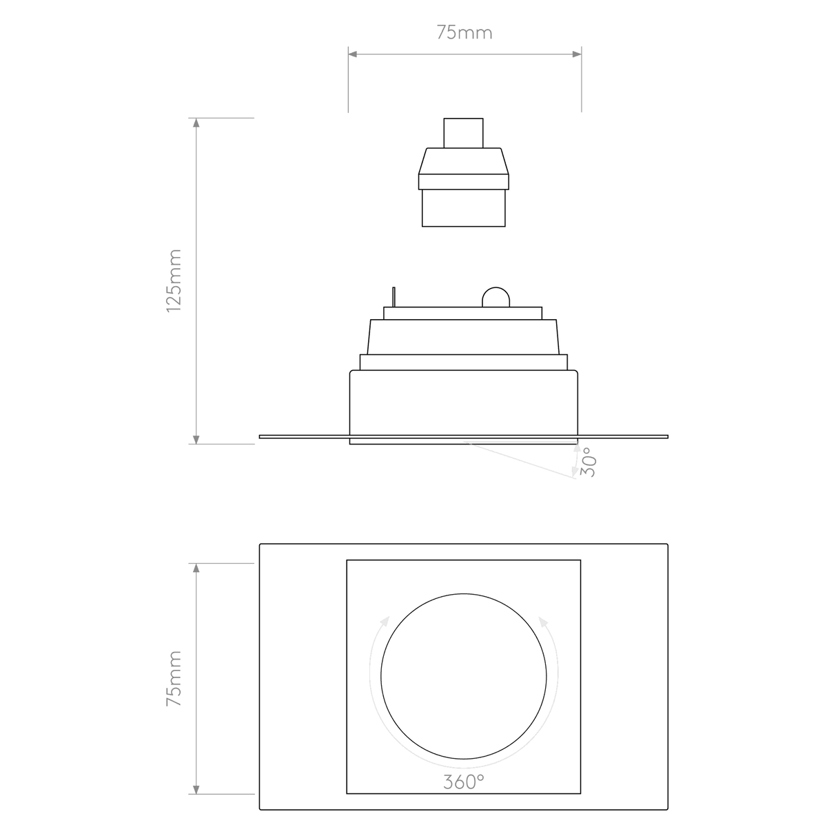 Trimless Square Adjustable Downlight in Matt White