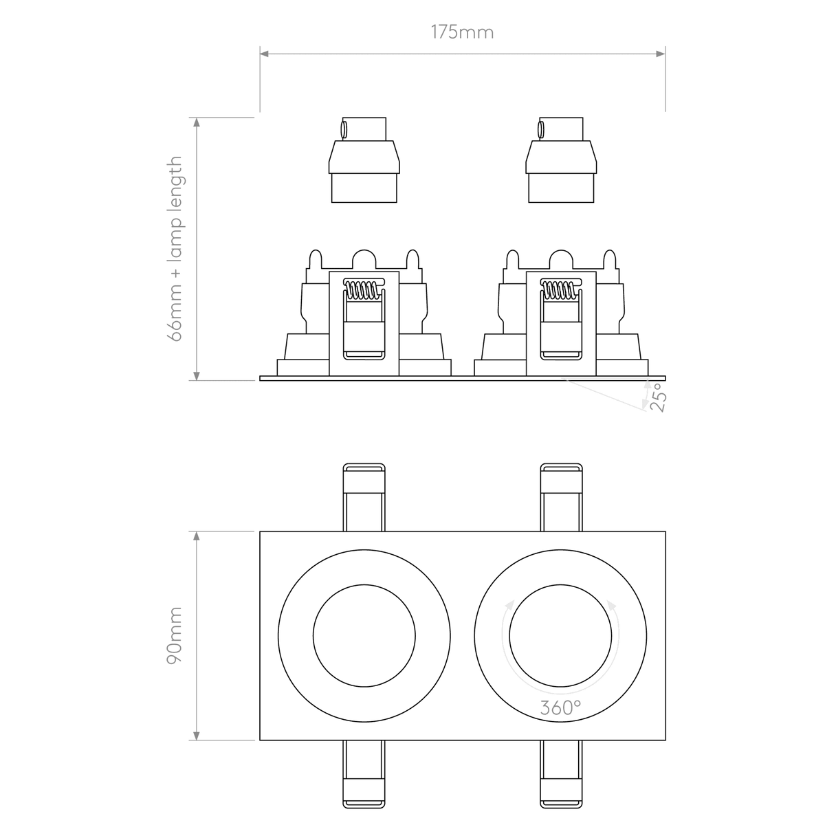 Pinhole Square Twin Adjustable Downlight in Matt White
