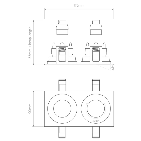 Pinhole Square Twin Adjustable Downlight in Matt White