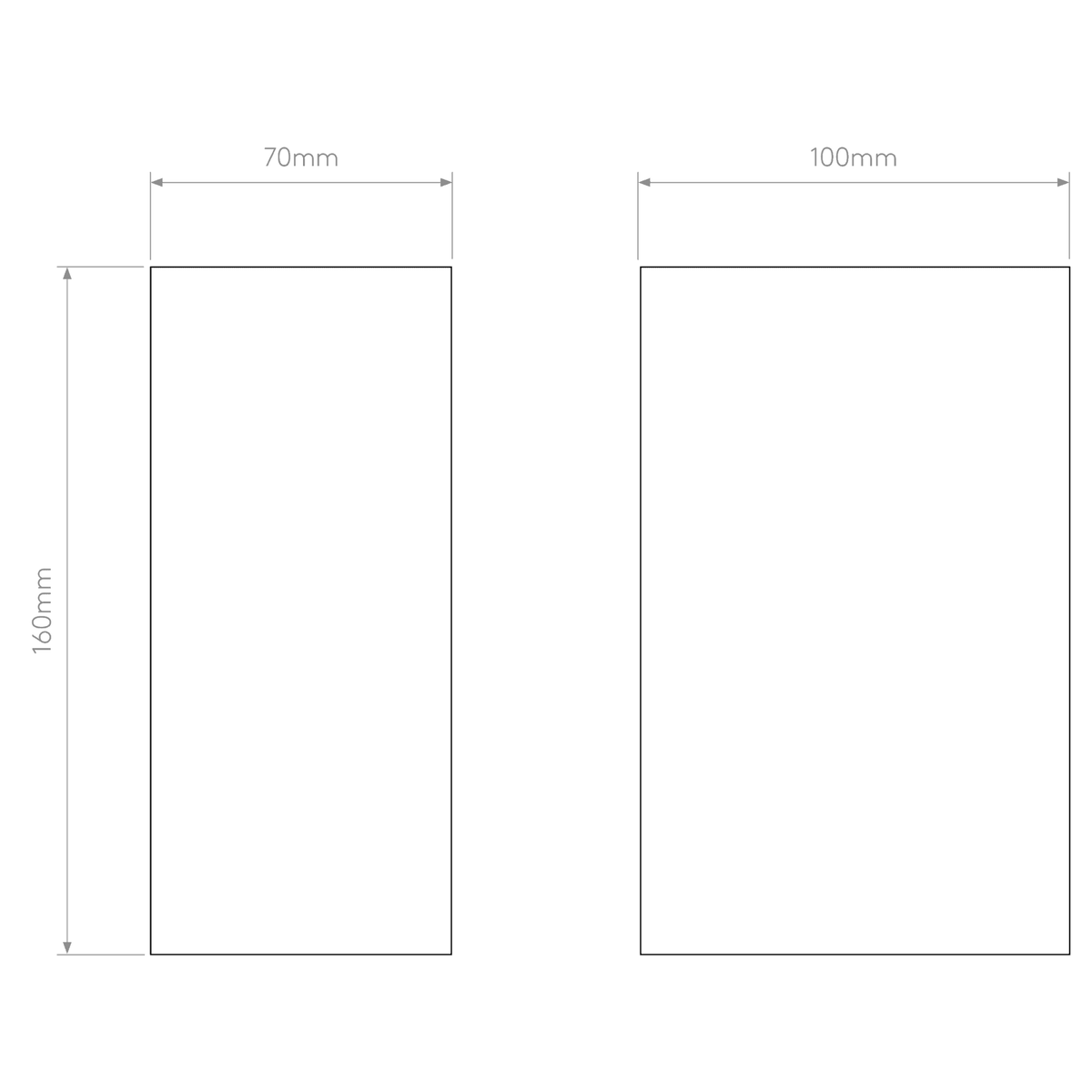 Diagram showing two rectangular shapes with dimensions. One is 70mm by 160mm, the other is 100mm by 160mm