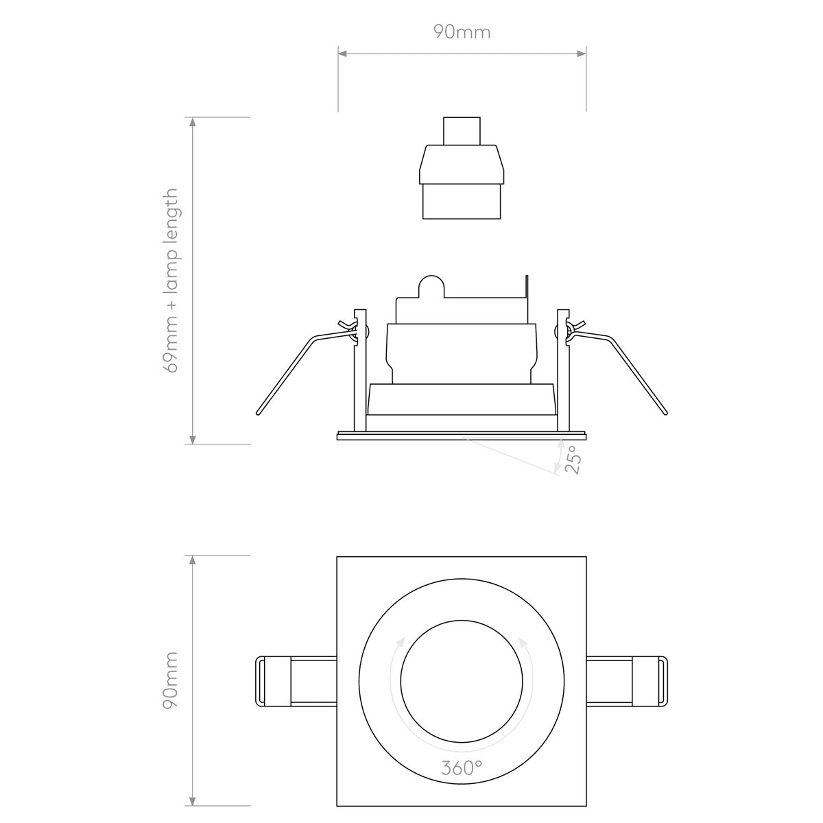 Pinhole Slimline Square Adjustable Fire-Rated Downlight in Matt White