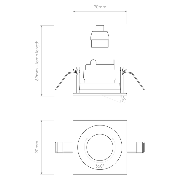 Pinhole Slimline Square Adjustable Fire-Rated Downlight in Matt White