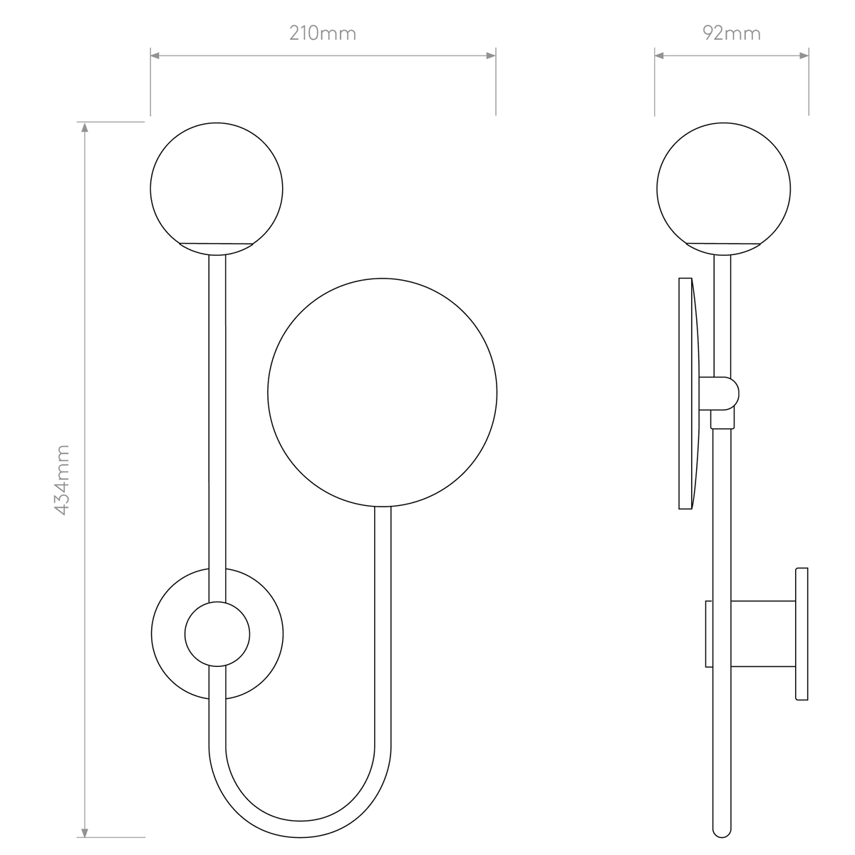 Orb IP44 Bathroom Wall Light & Mirror in Black