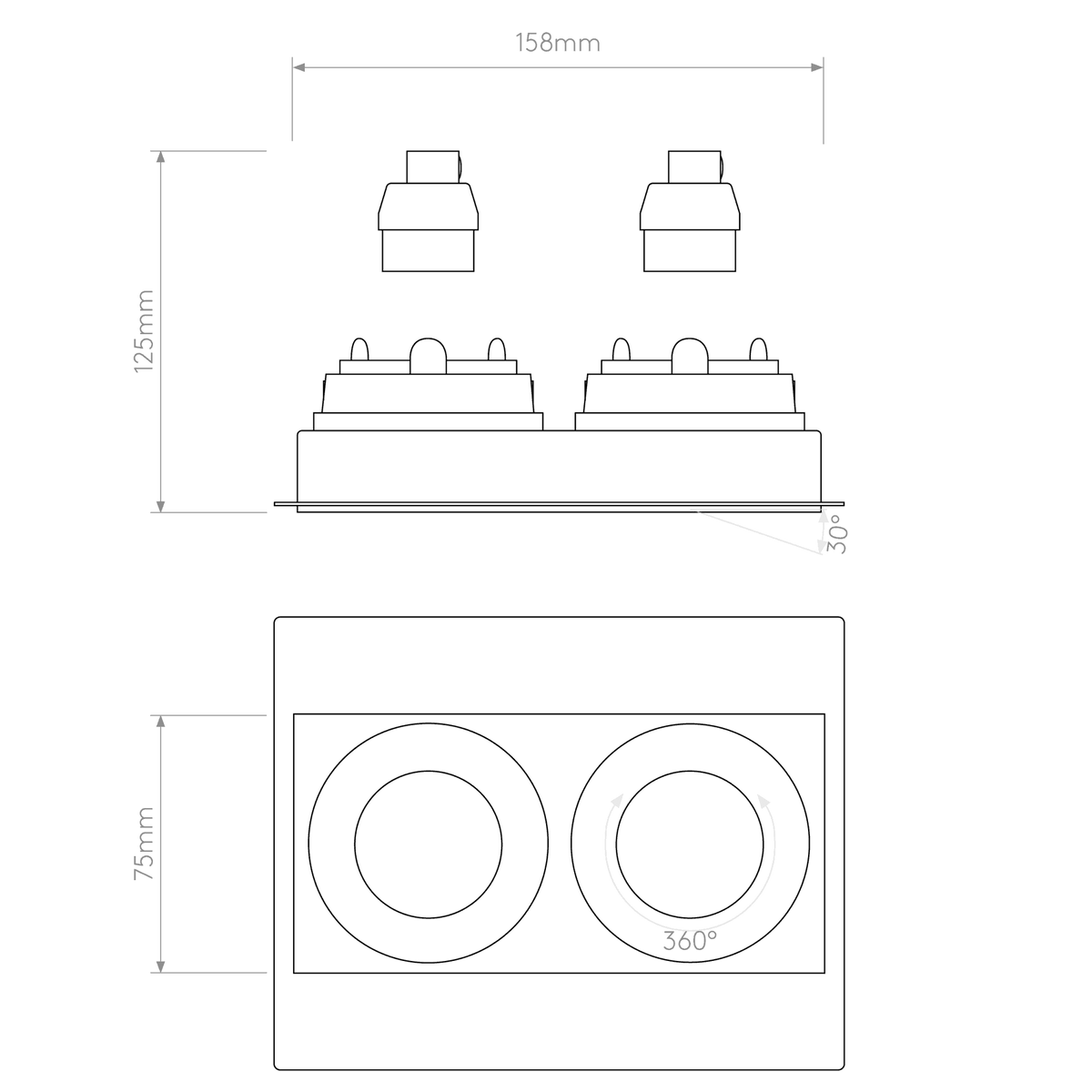 Trimless Square Twin Adjustable Downlight in Matt White