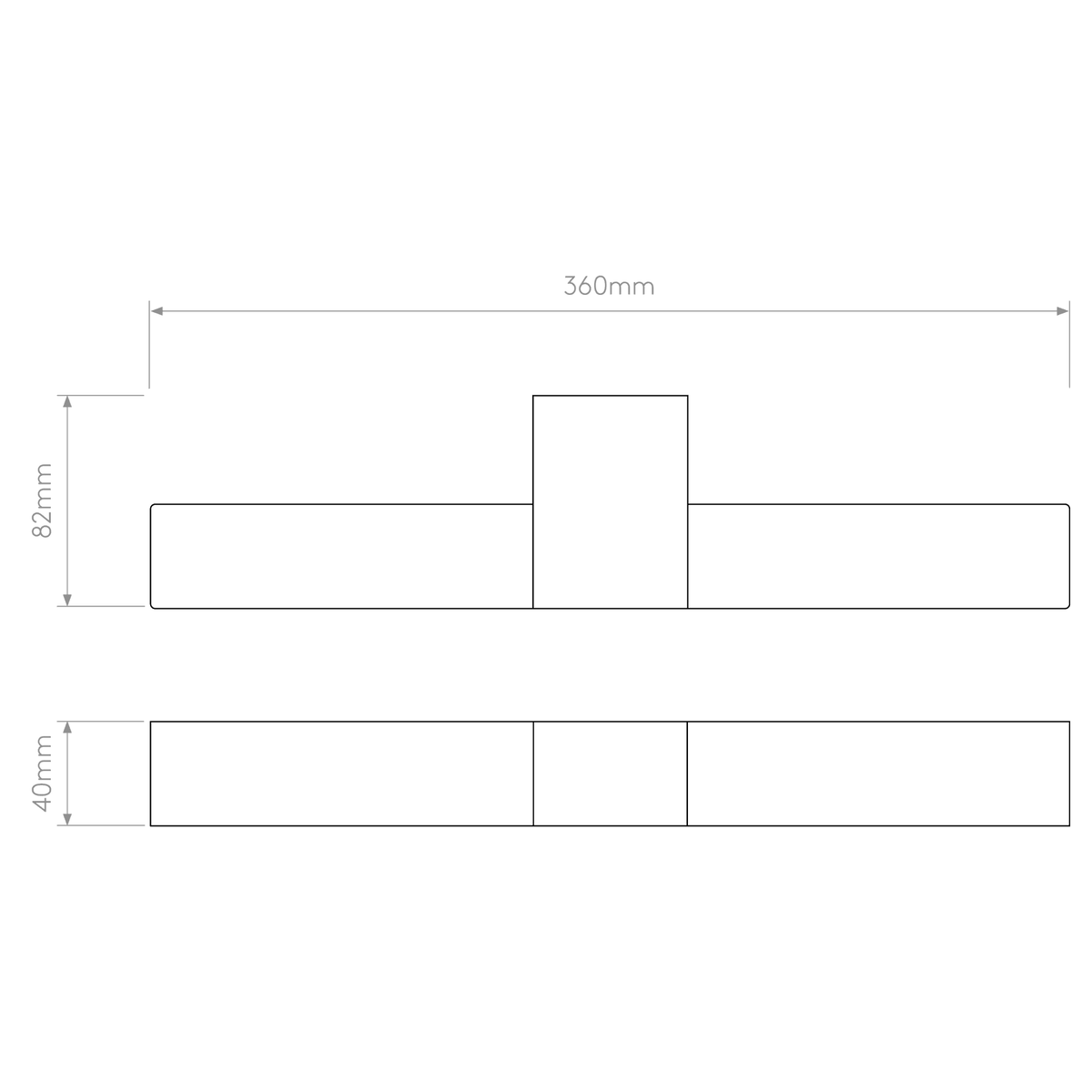 Technical drawing showing the dimensions of the product, 360mm wide, 82mm high, and 40mm deep