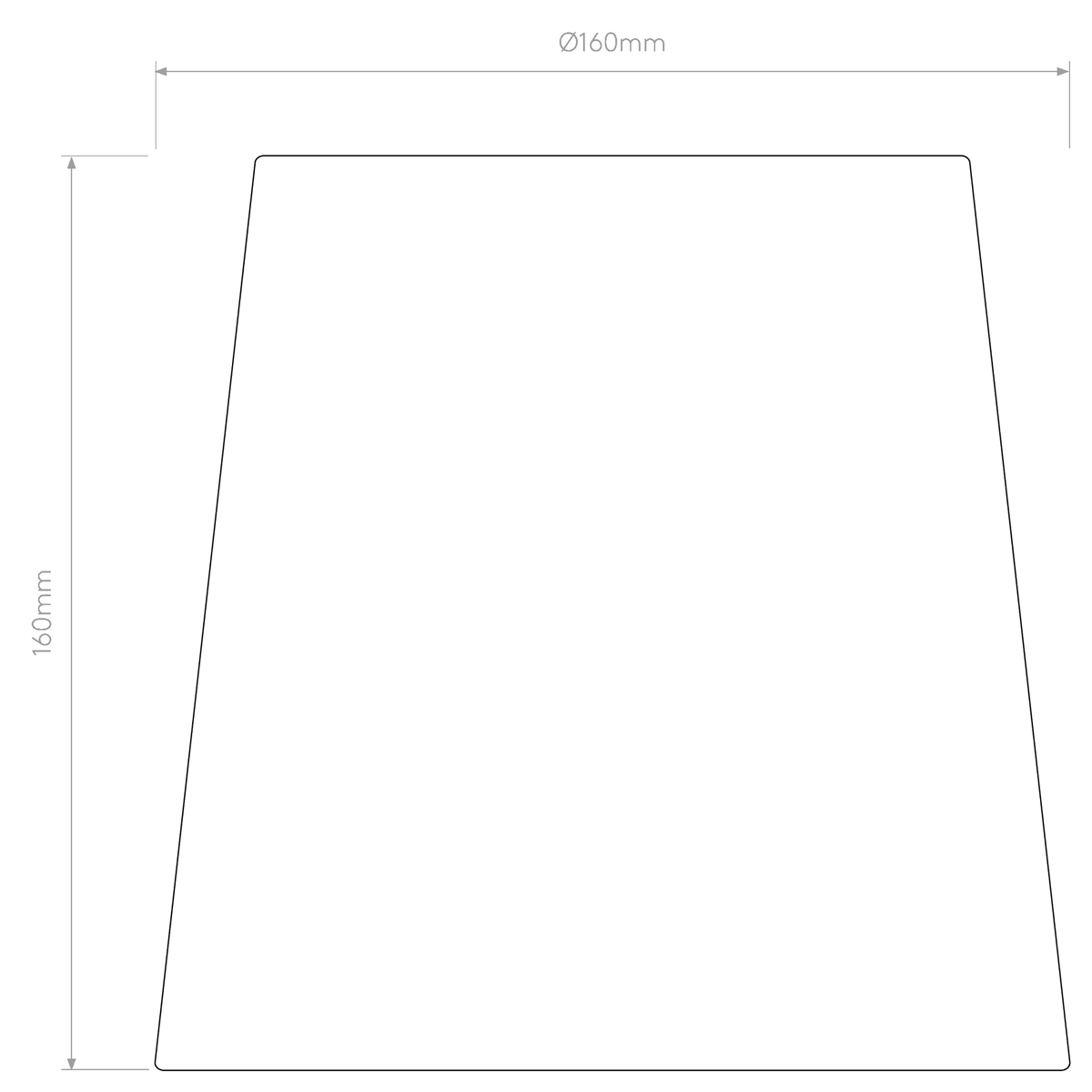 Diagram of a lampshade with a top diameter of 160mm and a height of 160mm