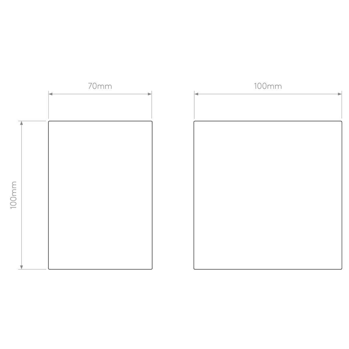 Diagram showing two rectangles with dimensions. One is 70mm by 100mm, the other is 100mm by 100mm