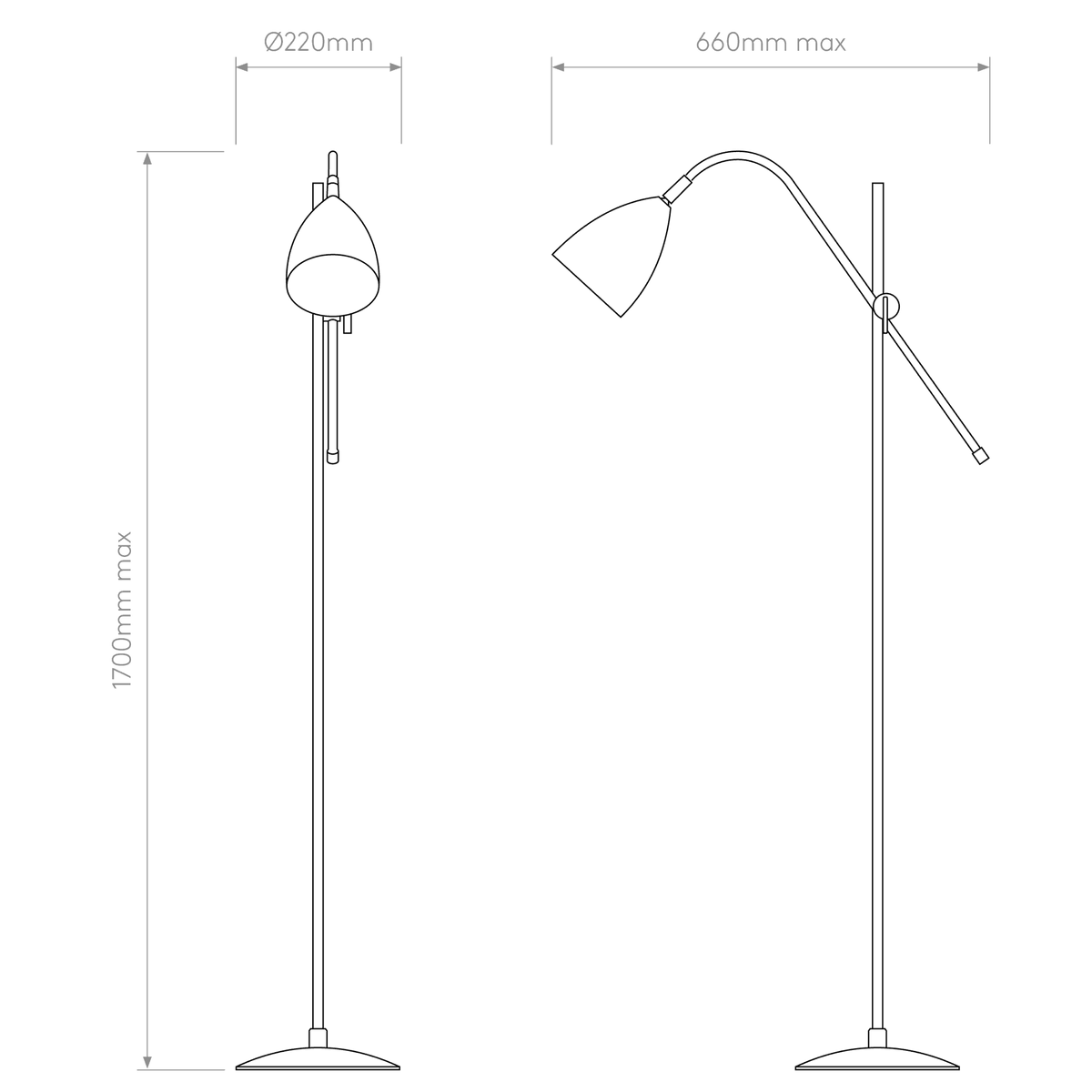 Joel Floor Light in Black and Chrome