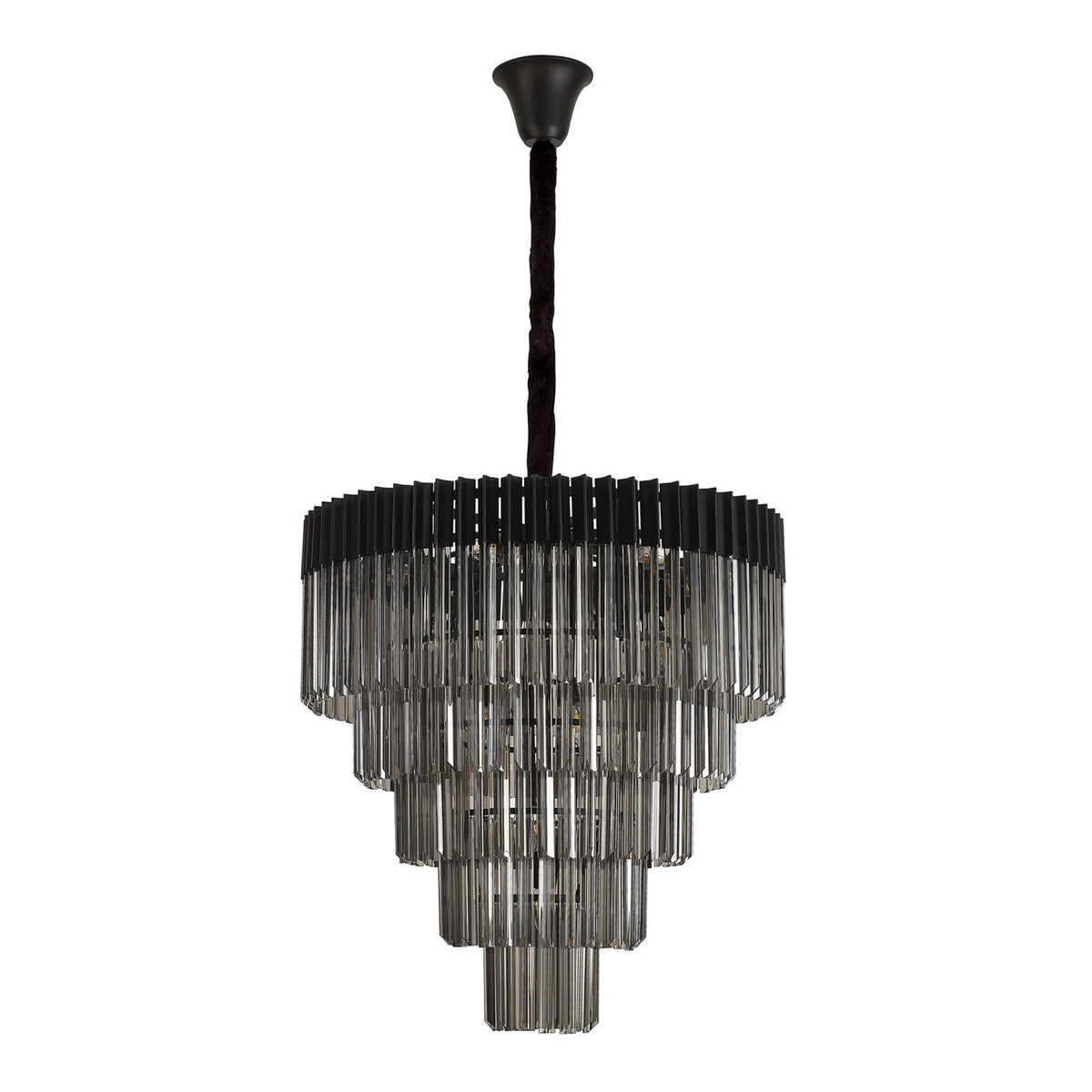 Kentisbeare 800mm 5 Tier 19 Lamp Chandelier in Matt Black & Smoked Glass