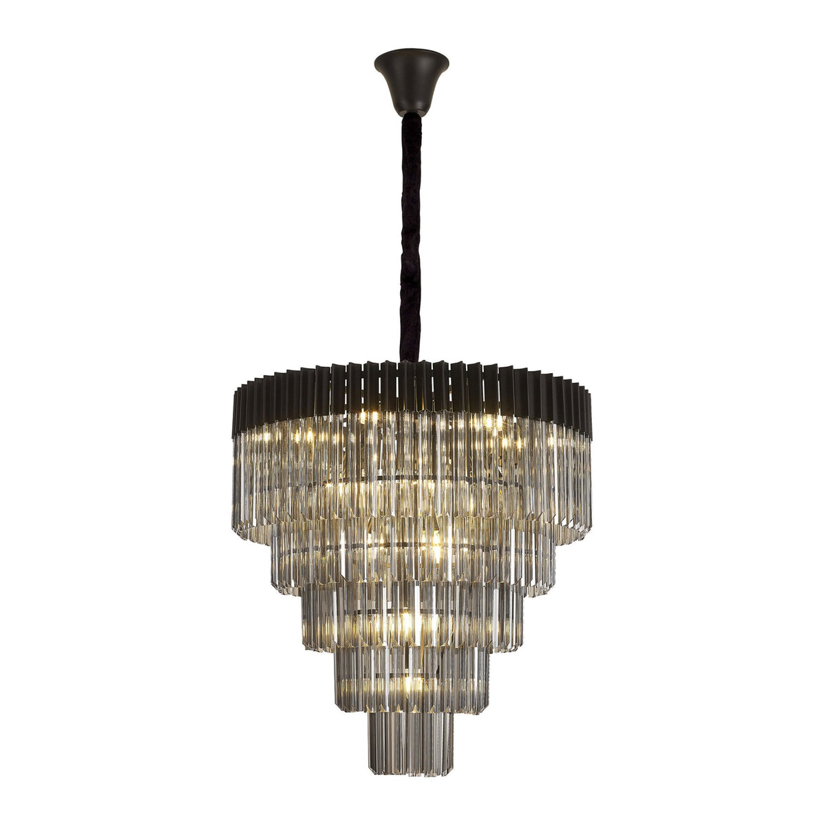 Kentisbeare 800mm 5 Tier 19 Lamp Chandelier in Matt Black & Smoked Glass