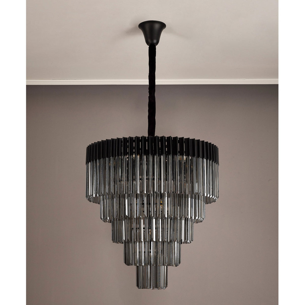 Kentisbeare 800mm 5 Tier 19 Lamp Chandelier in Matt Black & Smoked Glass
