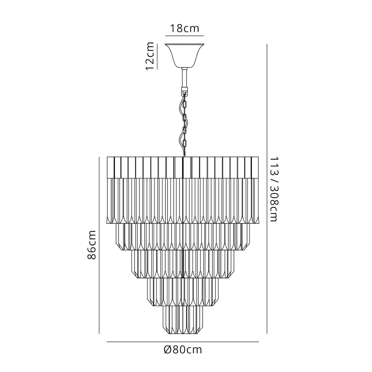 Kentisbeare 800mm 5 Tier 19 Lamp Chandelier in Matt Black & Smoked Glass