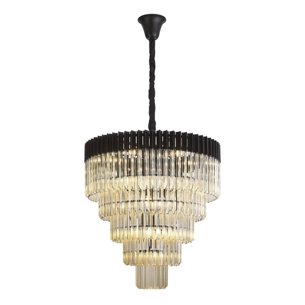 Kentisbeare 800mm 5 Tier 19 Lamp Chandelier in Matt Black & Cognac Glass