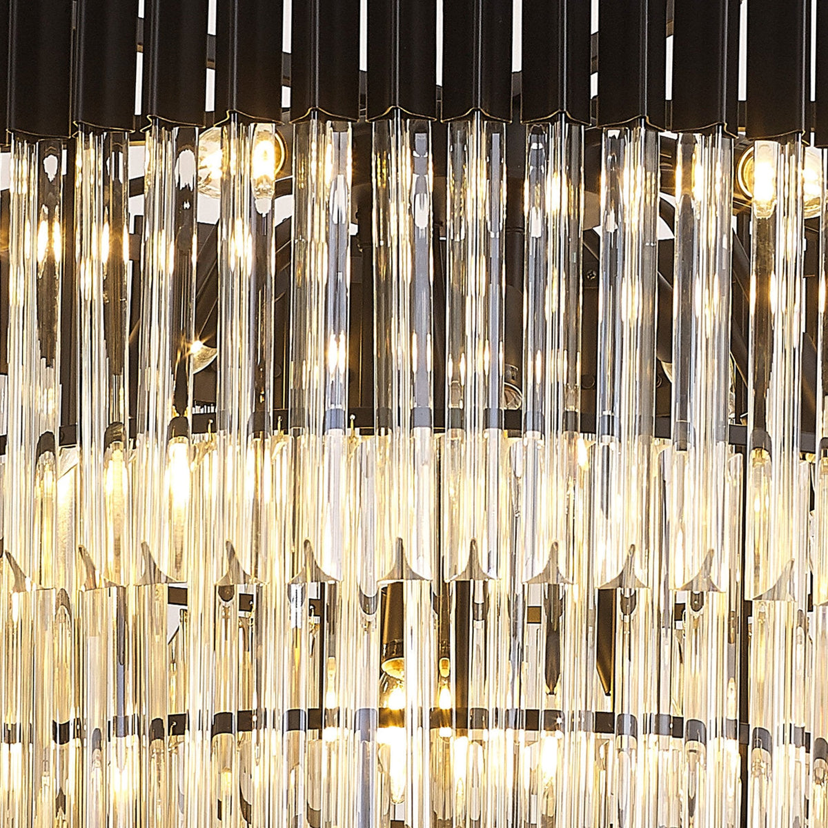 Kentisbeare 800mm 5 Tier 19 Lamp Chandelier in Matt Black & Cognac Glass