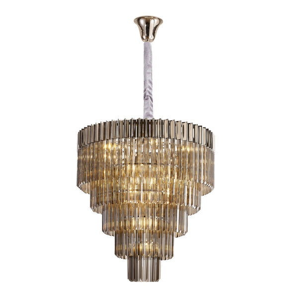 Kentisbeare 800mm 5 Tier 19 Lamp Chandelier in Polished Nickel & Smoked Glass