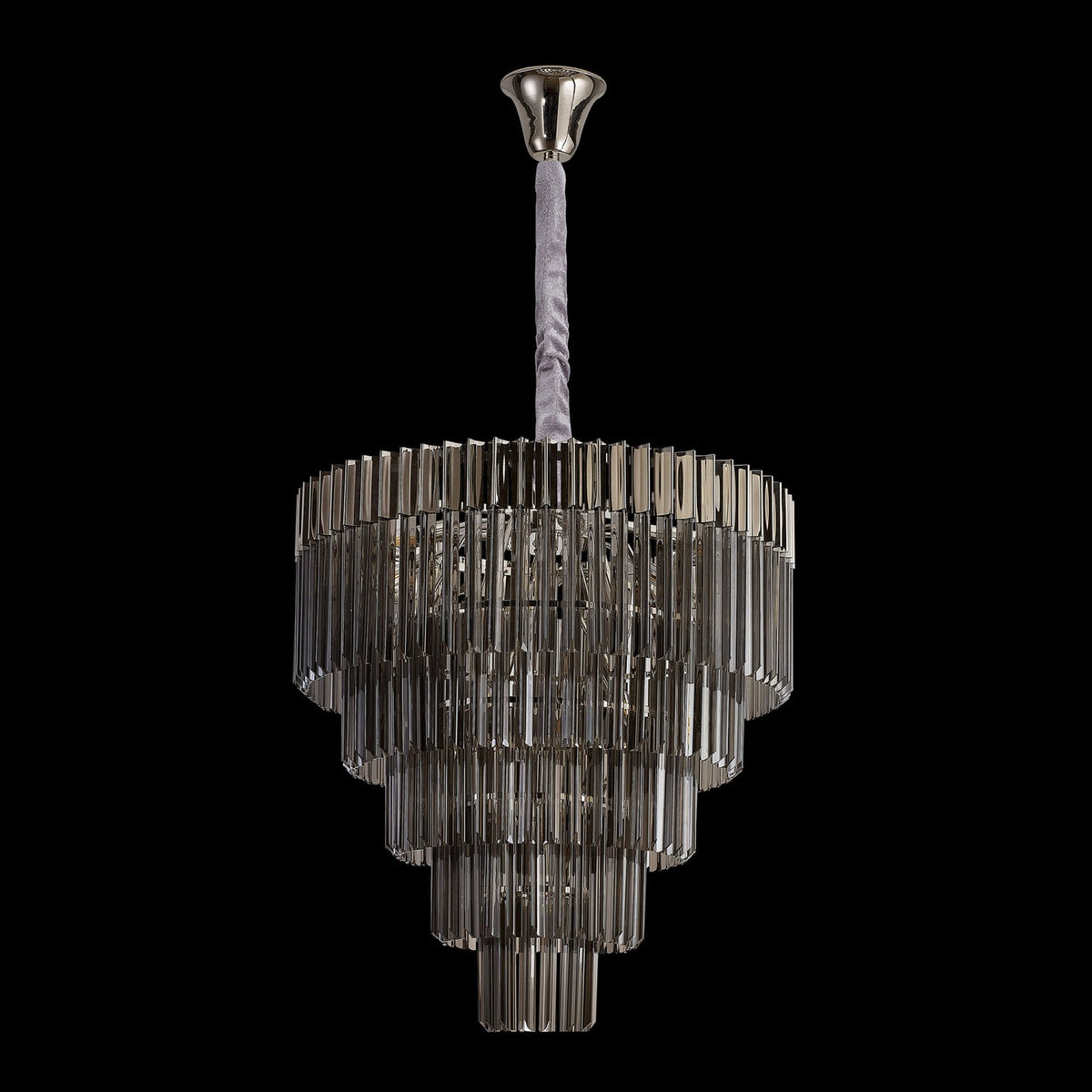 Kentisbeare 800mm 5 Tier 19 Lamp Chandelier in Polished Nickel & Smoked Glass