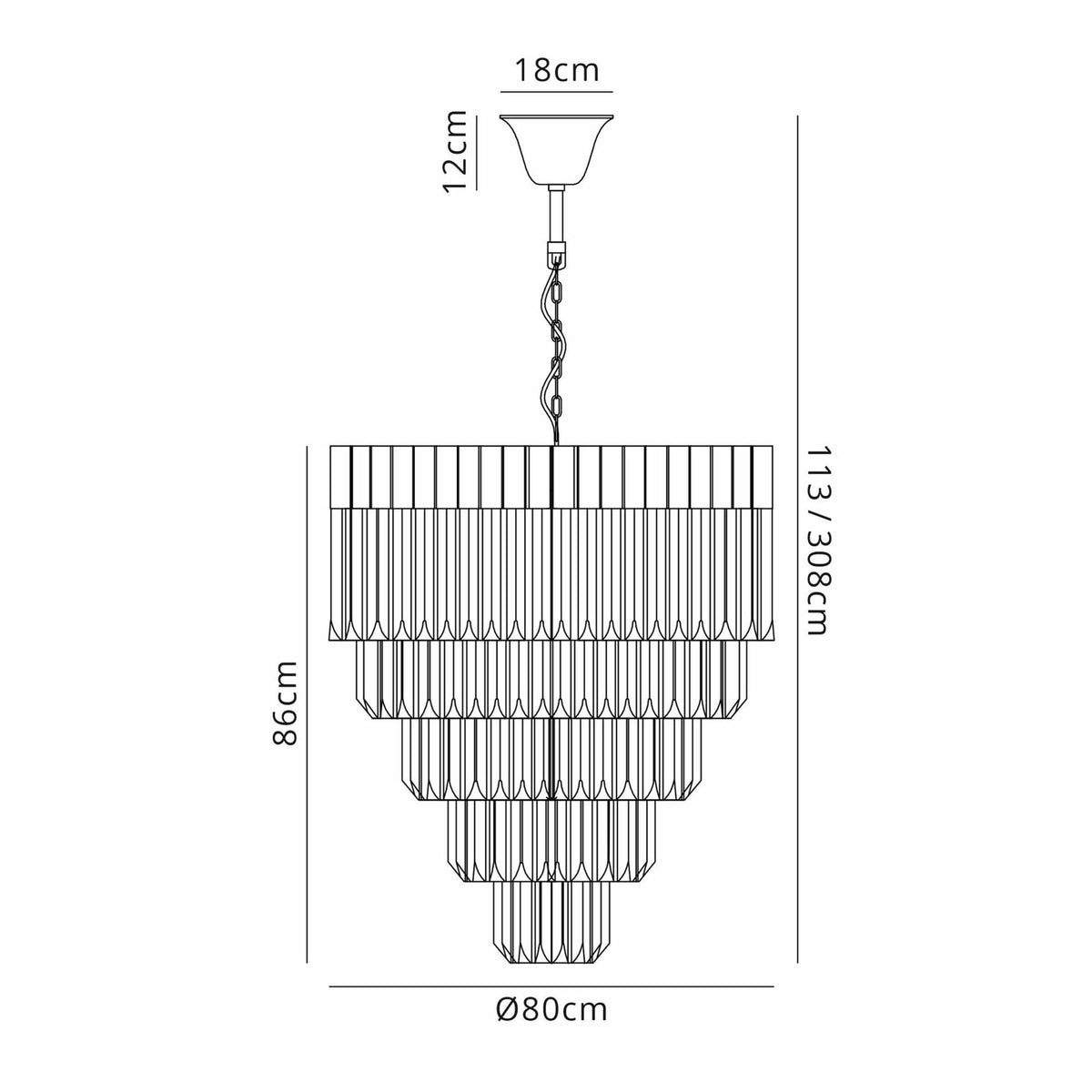 Kentisbeare 800mm 5 Tier 19 Lamp Chandelier in Polished Nickel & Smoked Glass