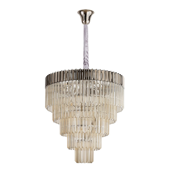 Kentisbeare 800mm 5 Tier 19 Lamp Chandelier in Polished Nickel & Cognac Glass