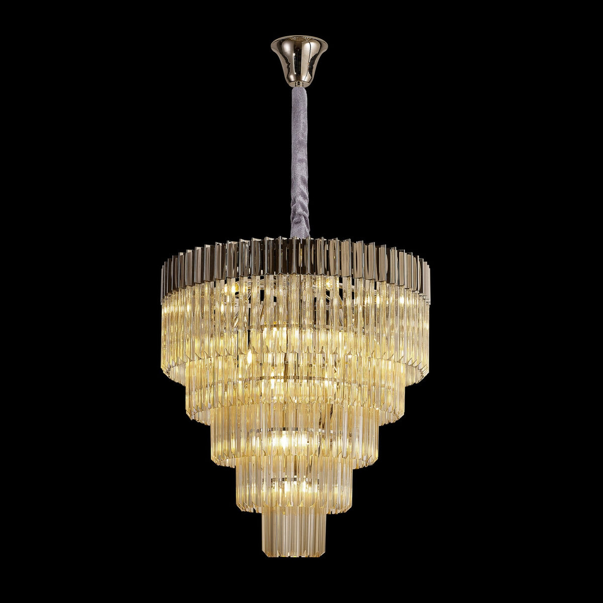 Kentisbeare 800mm 5 Tier 19 Lamp Chandelier in Polished Nickel & Cognac Glass