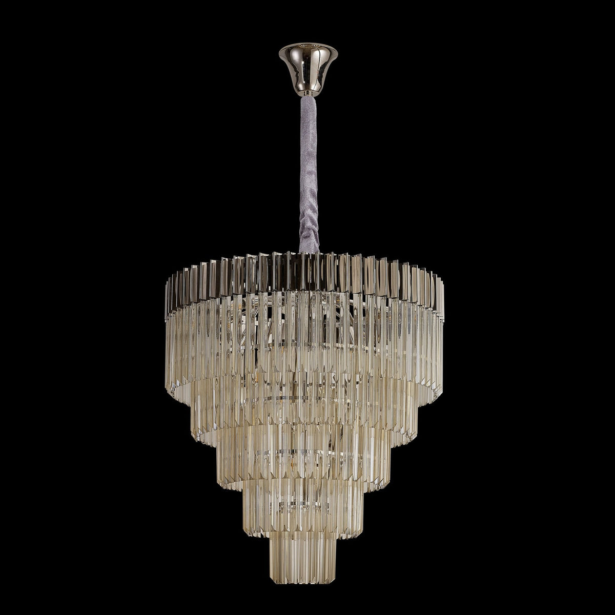 Kentisbeare 800mm 5 Tier 19 Lamp Chandelier in Polished Nickel & Cognac Glass