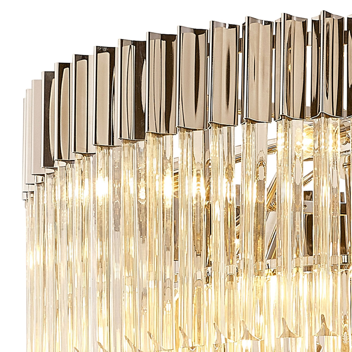 Kentisbeare 800mm 5 Tier 19 Lamp Chandelier in Polished Nickel & Cognac Glass