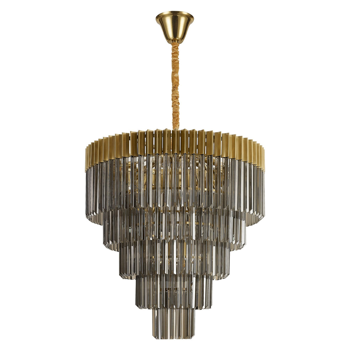 Kentisbeare 800mm 5 Tier 19 Lamp Chandelier in Brass & Smoked Glass
