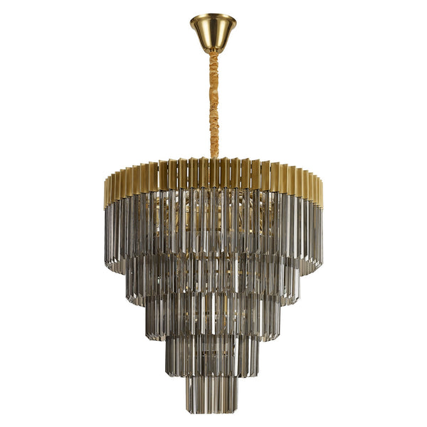 Kentisbeare 800mm 5 Tier 19 Lamp Chandelier in Brass & Smoked Glass