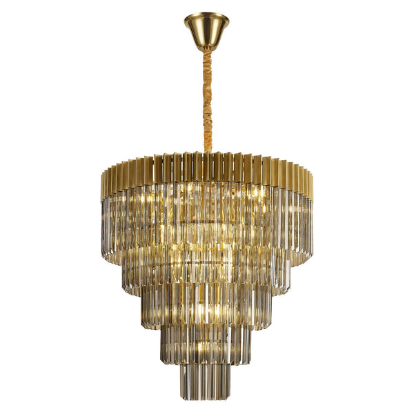 Kentisbeare 800mm 5 Tier 19 Lamp Chandelier in Brass & Smoked Glass
