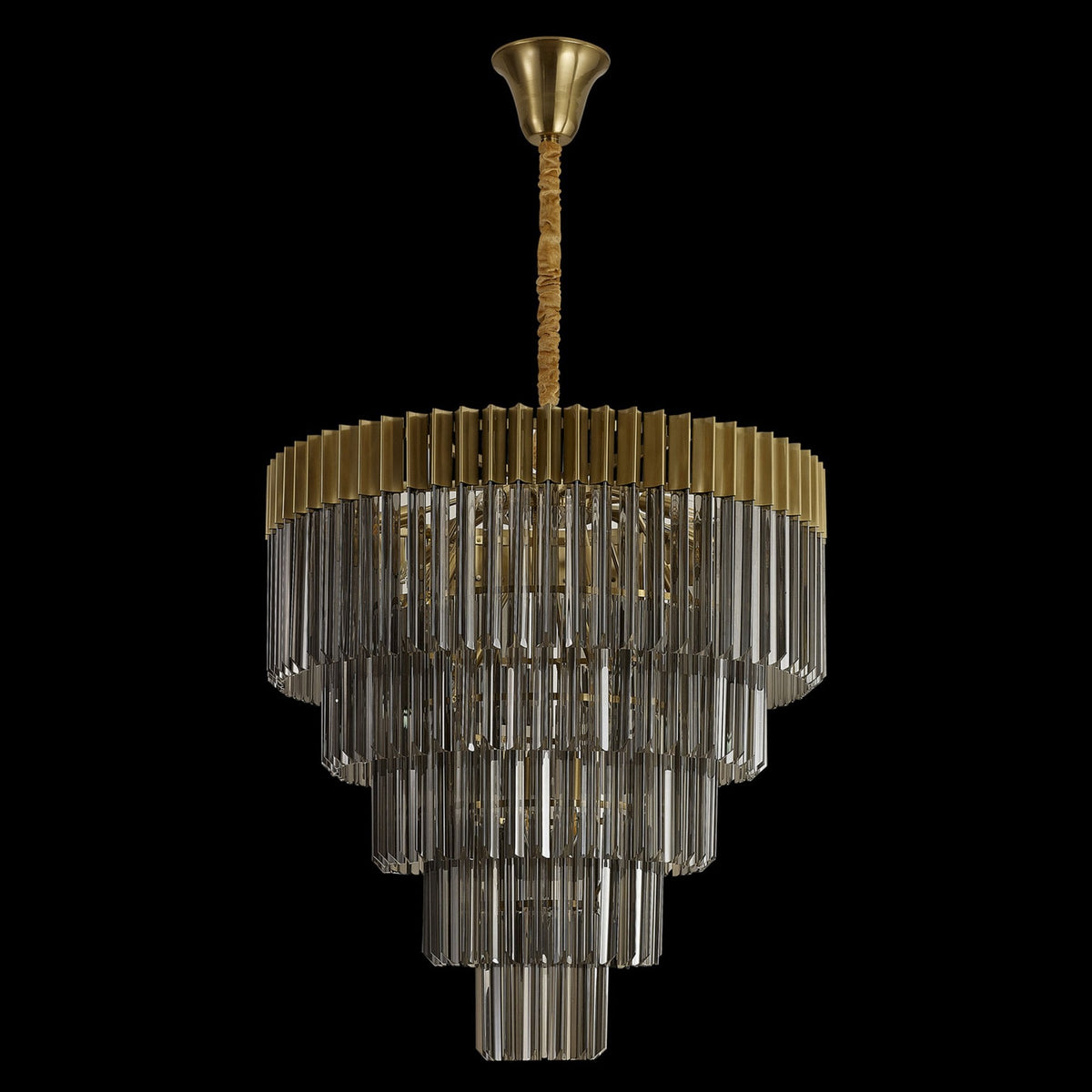 Kentisbeare 800mm 5 Tier 19 Lamp Chandelier in Brass & Smoked Glass