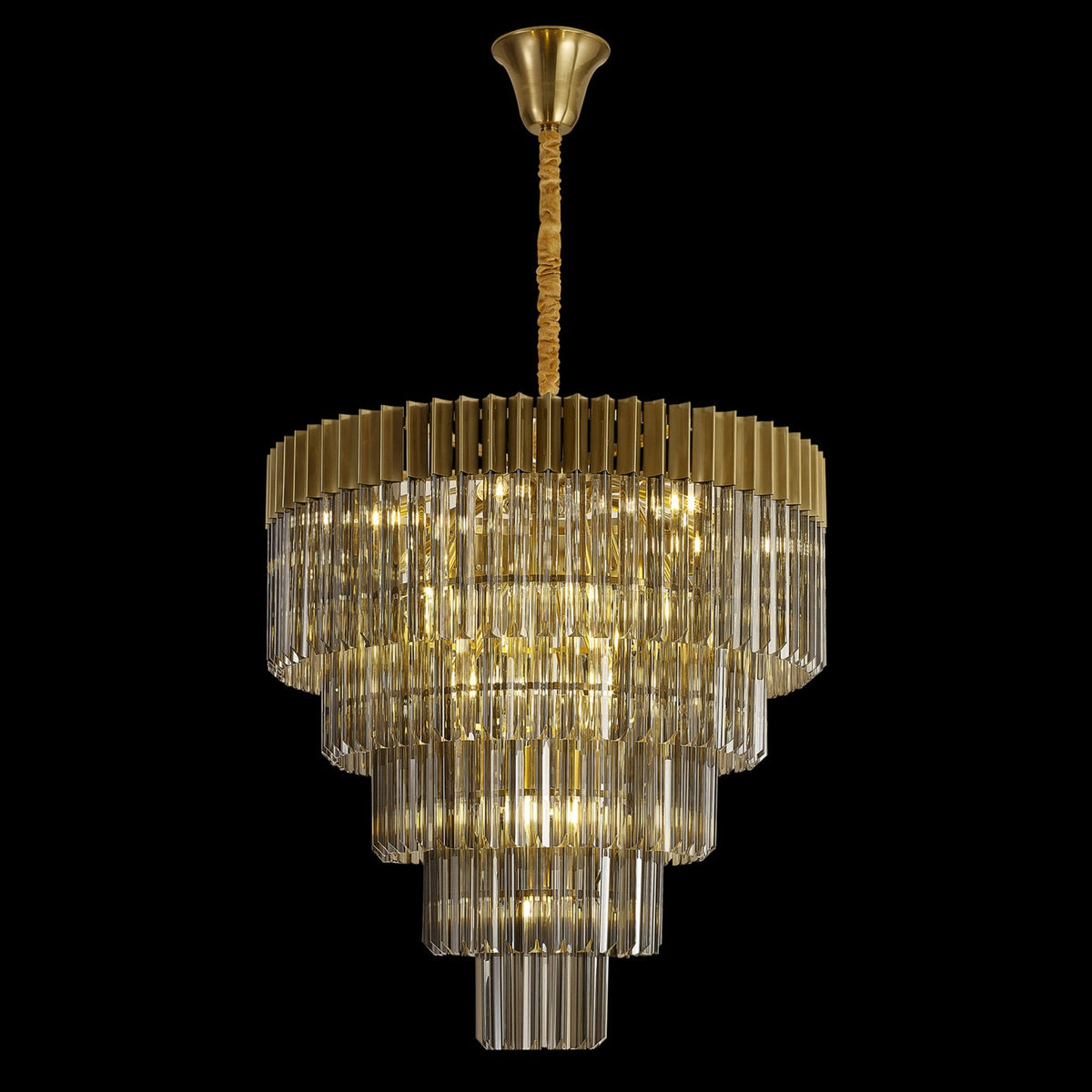 Kentisbeare 800mm 5 Tier 19 Lamp Chandelier in Brass & Smoked Glass