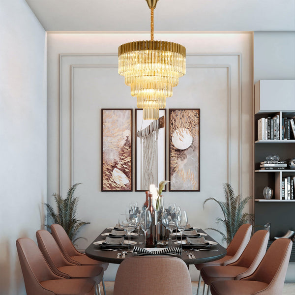 Kentisbeare 800mm 5 Tier 19 Lamp Chandelier in Brass & Cognac Glass