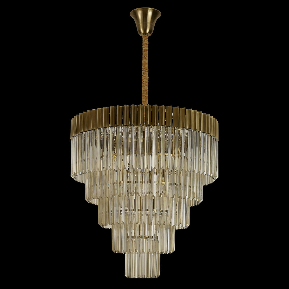 Kentisbeare 800mm 5 Tier 19 Lamp Chandelier in Brass & Cognac Glass