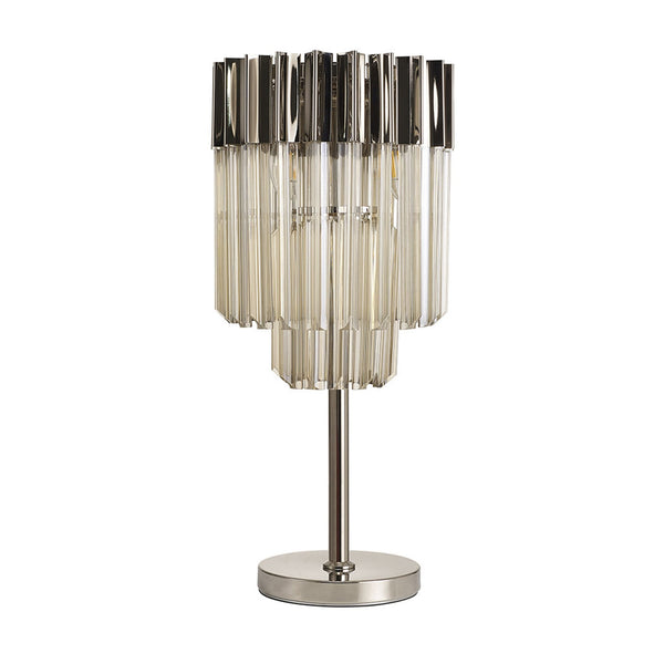 Kentisbeare Table Lamp in Polished Nickel & Cognac Glass