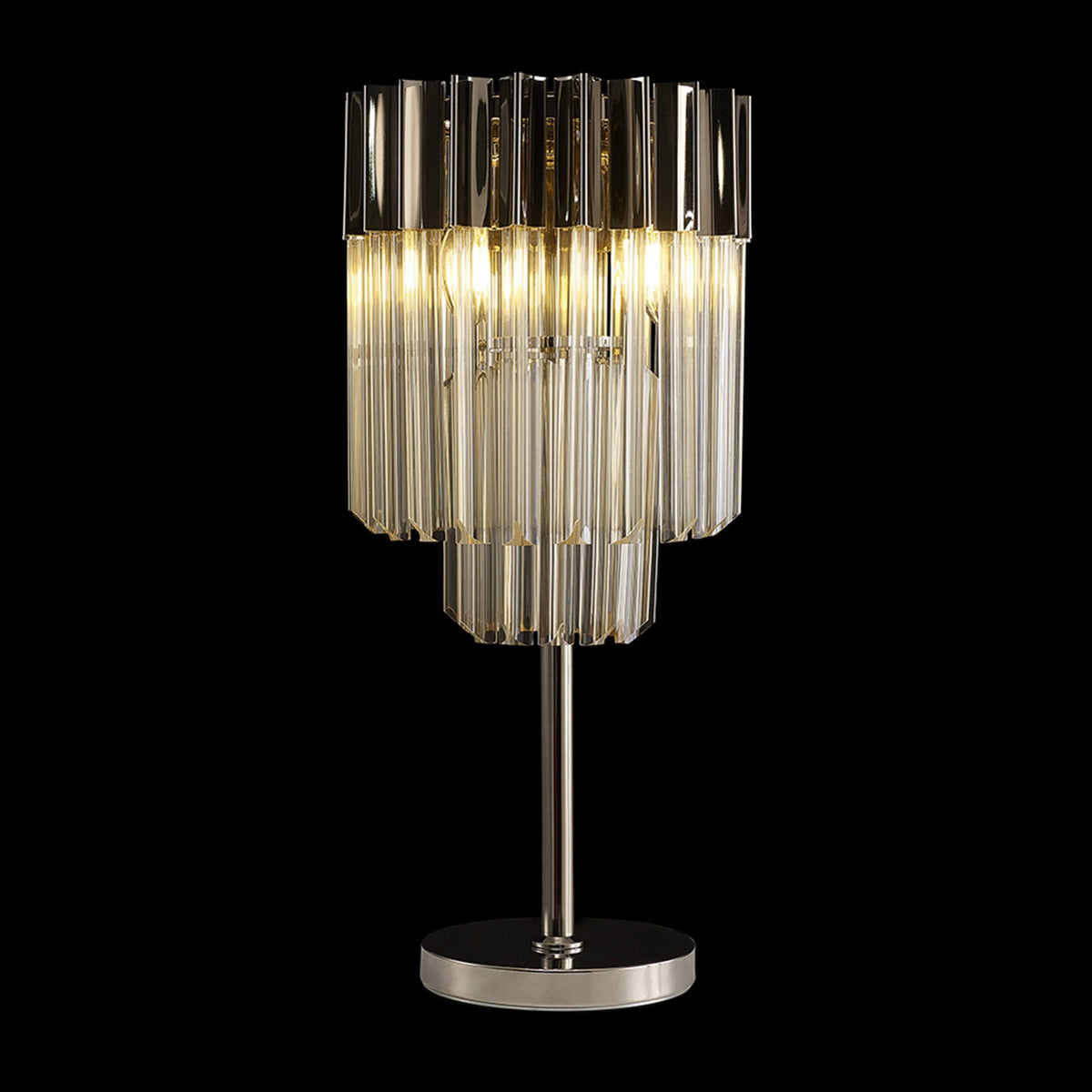 Kentisbeare Table Lamp in Polished Nickel & Cognac Glass