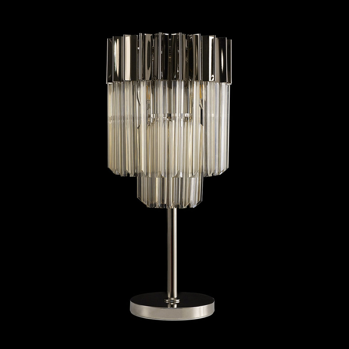 Kentisbeare Table Lamp in Polished Nickel & Cognac Glass