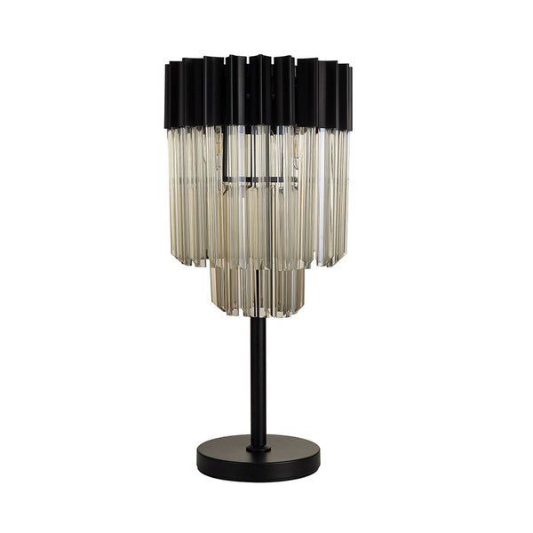 Kentisbeare Table Lamp in Matt Black & Cognac Glass