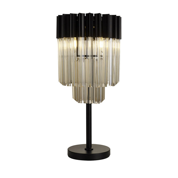 Kentisbeare Table Lamp in Matt Black & Cognac Glass