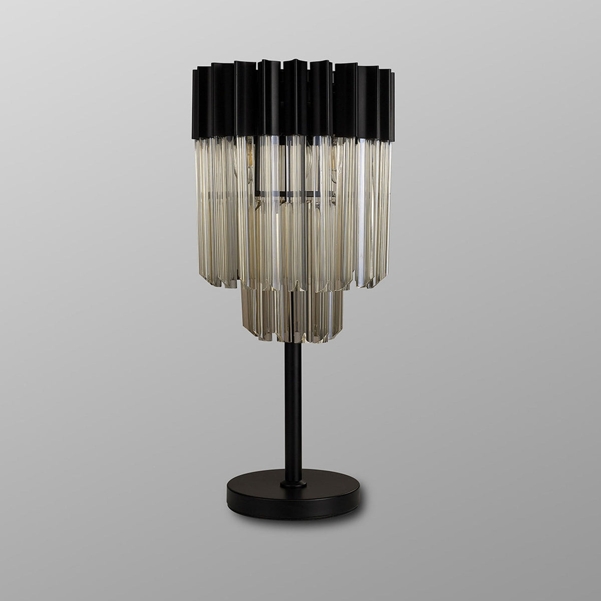 Kentisbeare Table Lamp in Matt Black & Cognac Glass