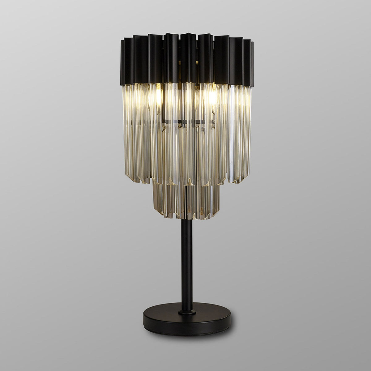 Kentisbeare Table Lamp in Matt Black & Cognac Glass