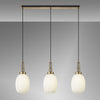 Atherington Almond 3 Drop Linear Pendant in Brass Gold & Opal Ribbed Shade