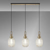Atherington Almond 3 Drop Linear Pendant in Brass Gold & Champagne Ribbed Shade