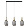 Atherington Almond 3 Drop Linear Pendant in Brass Gold & Smoked Ribbed Shade